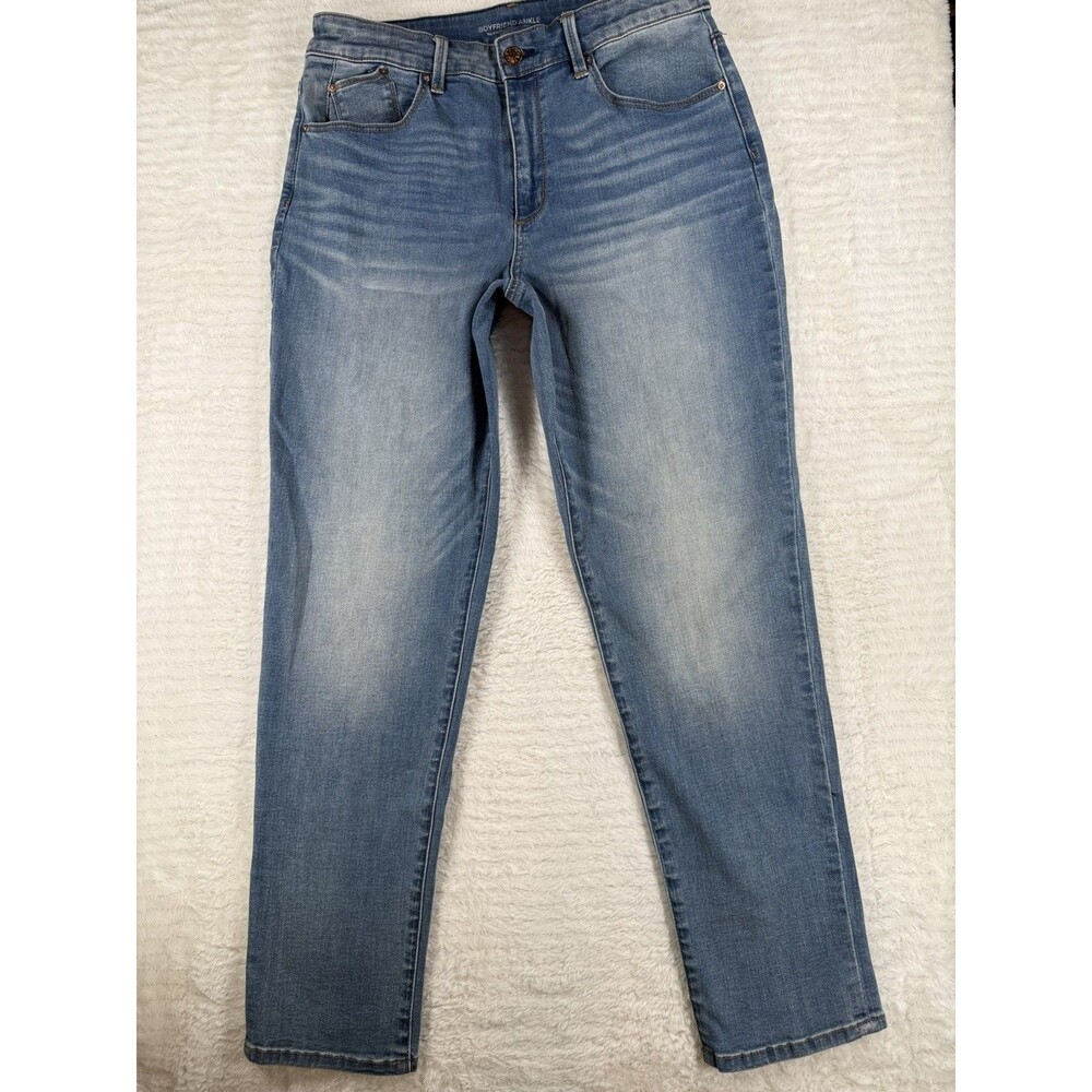 Chicos Platinum Boyfriend Denim Jeans Stretch Size 0.5 Medium Wash 6 Reg
